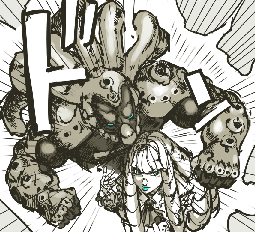 aqua_eyes, highres, jojo_no_kimyou_na_bouken, nameo_(judgemasterkou), ojou_(nameo), stand_(jojo)