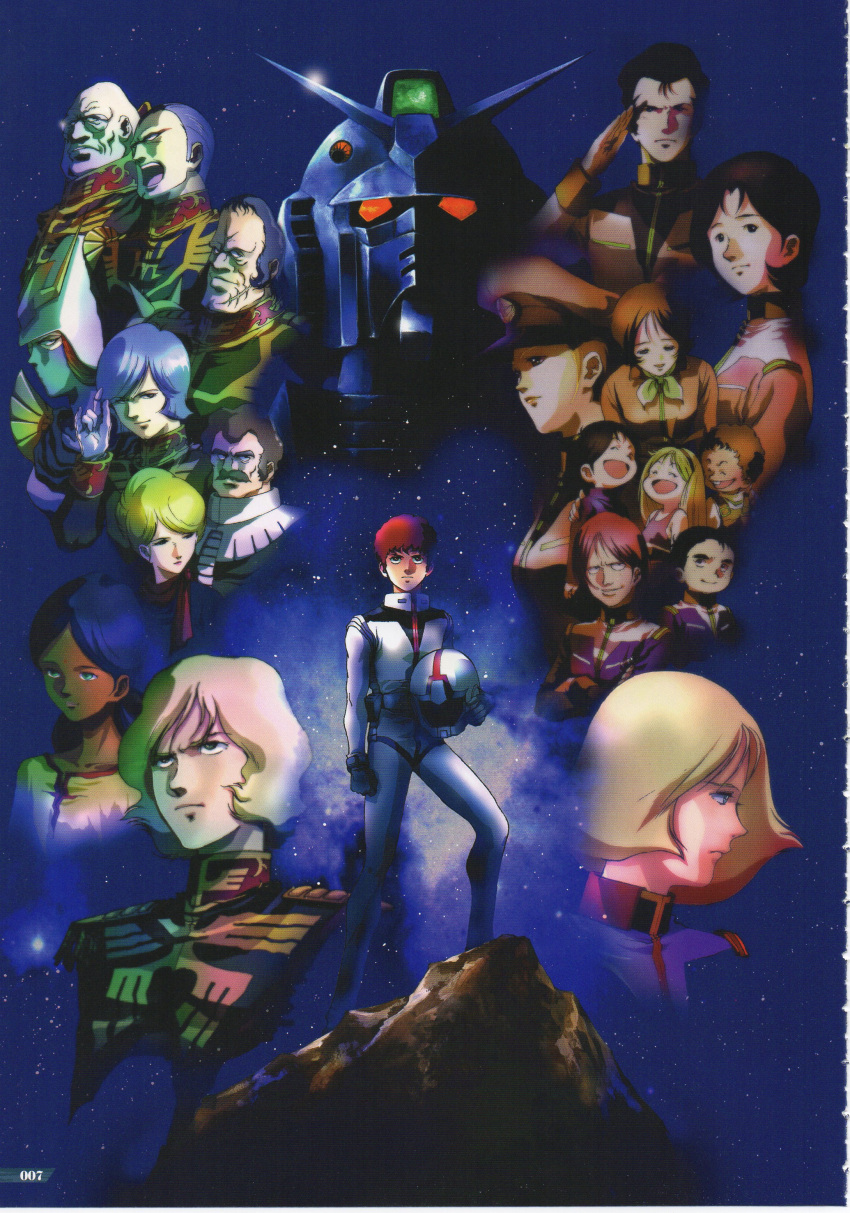 6+boys, 6+girls, amuro_ray, black_hair, blonde_hair, blue_hair, bright_noa, brown_hair