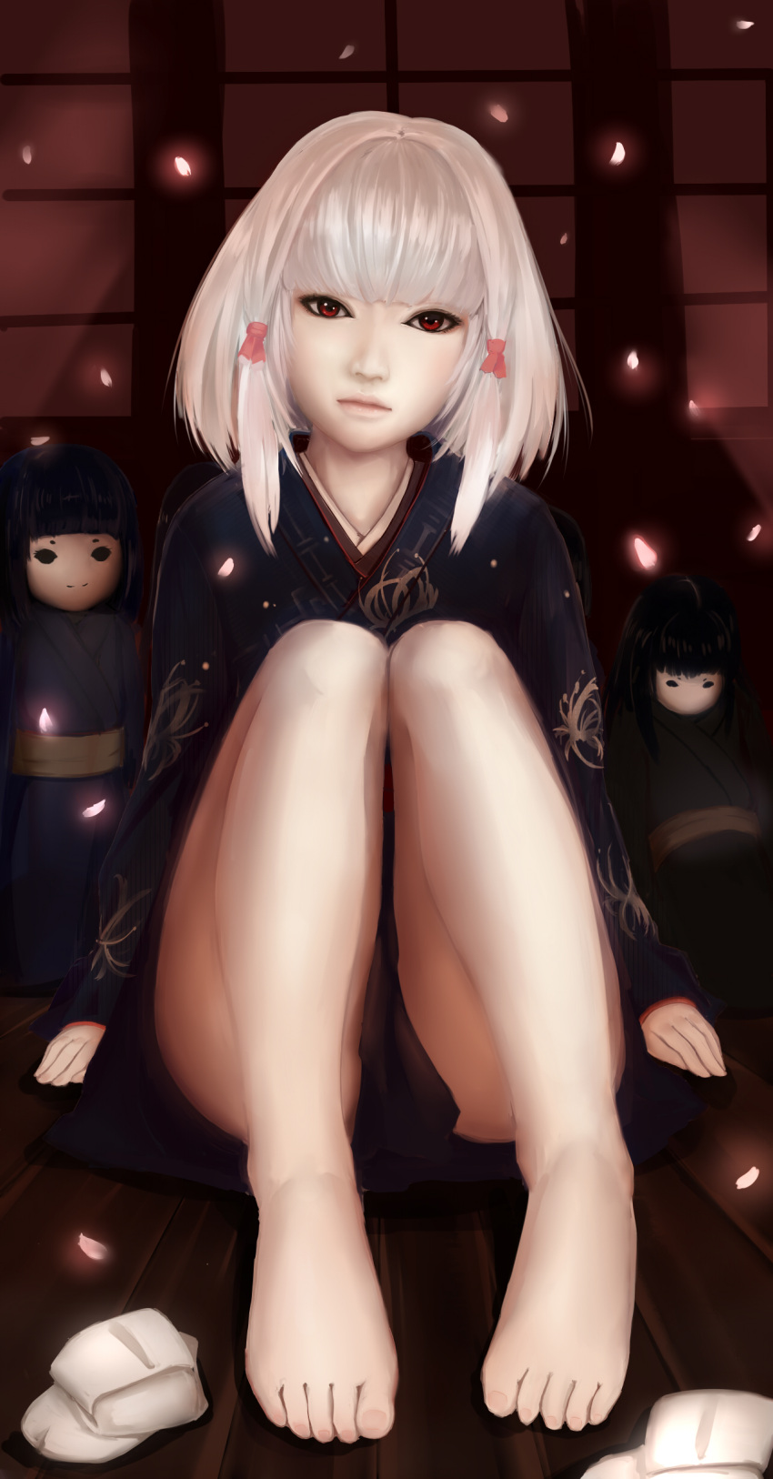 1girl, ass, barefoot, black_hair, doll, fatal_frame, fatal_frame_5, feet