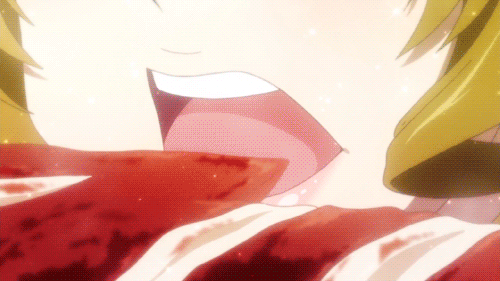 1girl, animated, animated_gif, brown_hair, eating, food, koufuku_graffiti, long_hair