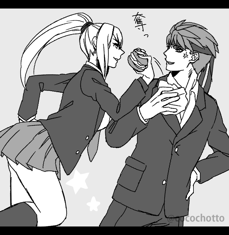 1boy, 1girl, adult, fire_emblem, fire_emblem:_souen_no_kiseki, fire_emblem_path_of_radiance, food, hamburger