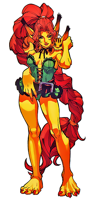 1girl, battle_circuit, looking_at_viewer, monster_girl, official_art, ponytail, redhead, yellow_eyes