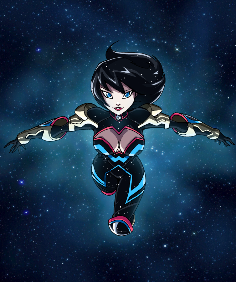 1girl, ame-comi, black_hair, blue_eyes, bodysuit, breasts, cleavage, cleavage_cutout