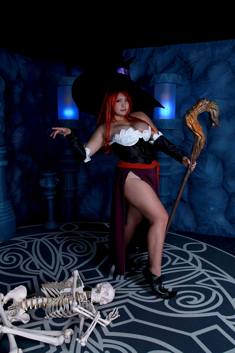 1girl, asian, breasts, chouzuki_maryou, cosplay, dragon's_crown, hat, hips