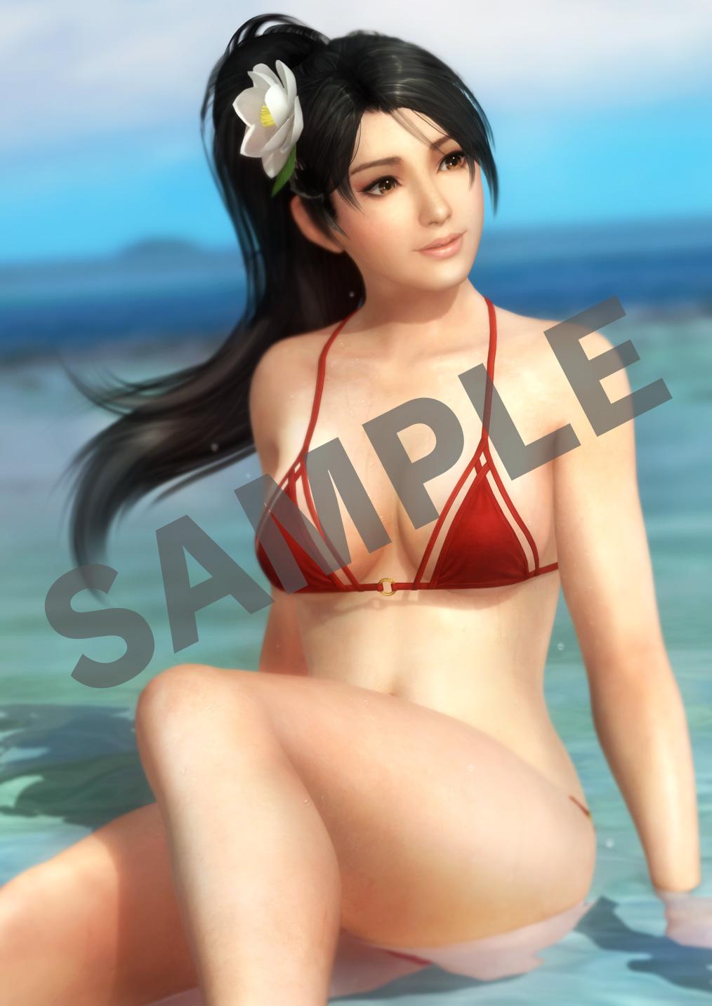 1girl, 3d, black_hair, breasts, brown_eyes, cleavage, dead_or_alive, dead_or_alive_5