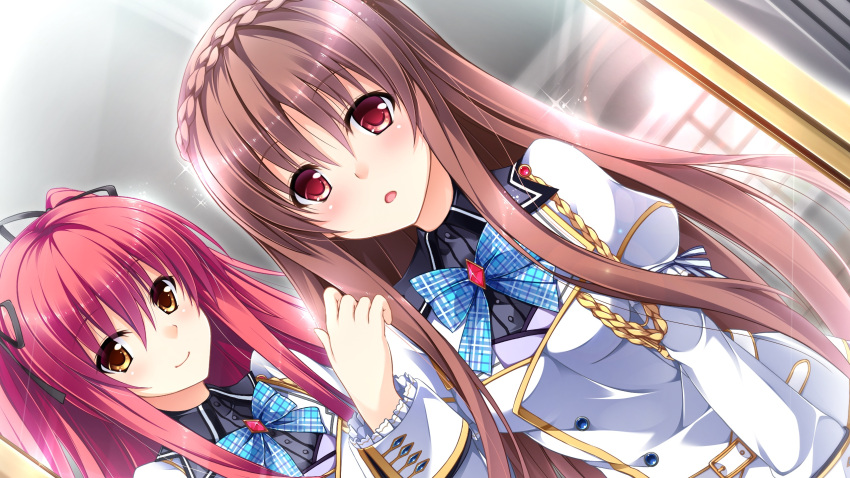 1girl, blush, brown_hair, crossdressinging, game_cg, highres, kimishima_ao, long_hair