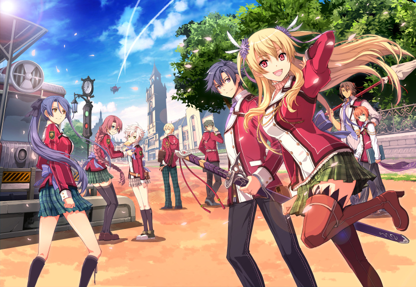 4girls, 5boys, absurdres, alisa_reinford, book, eiyuu_densetsu, eiyuu_densetsu:_sen_no_kiseki, eliot_craig