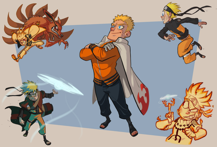 1boy, alternate_form, cloak, dane_romley, forehead_protector, fox, kurama_(naruto), multiple_persona