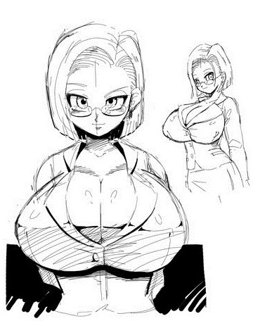 android_18, basara, breasts, cleavage, dragon_ball, dragonball_z, glasses, huge_breasts