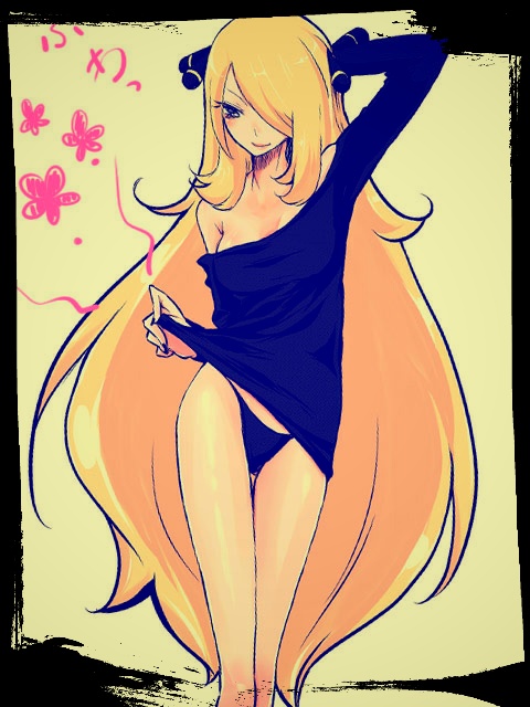 1girl, blonde_hair, chorimokki, female, long_hair, nail_polish, panties, photoshop