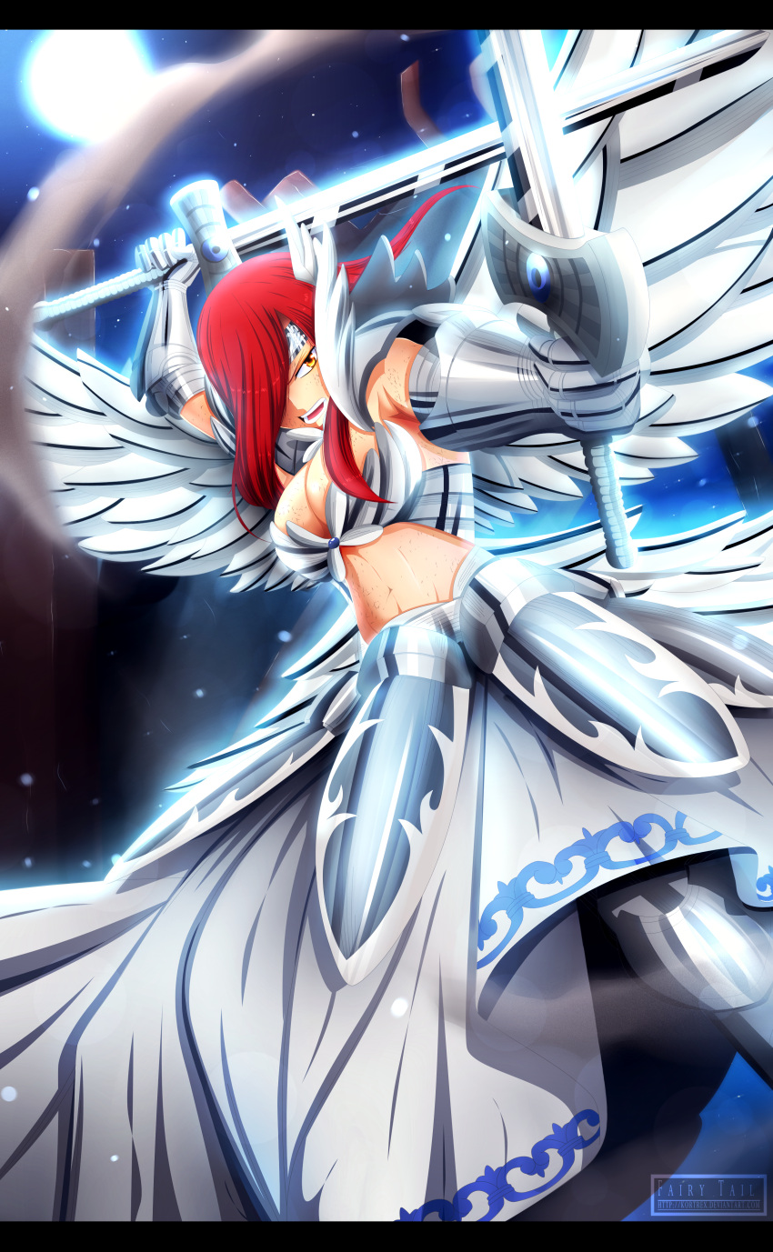 1girl, absurdres, armor, armored_dress, armpits, breasts, cleavage, dual_wielding