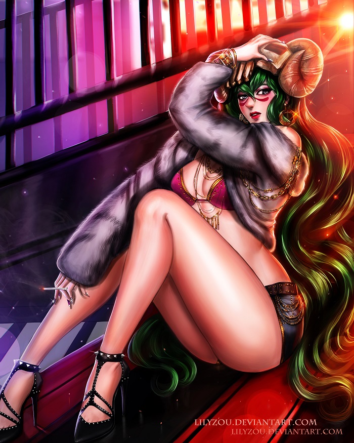 1girl, arrancar, bleach, blue_eyes, bra, bracelet, breasts, cigarette