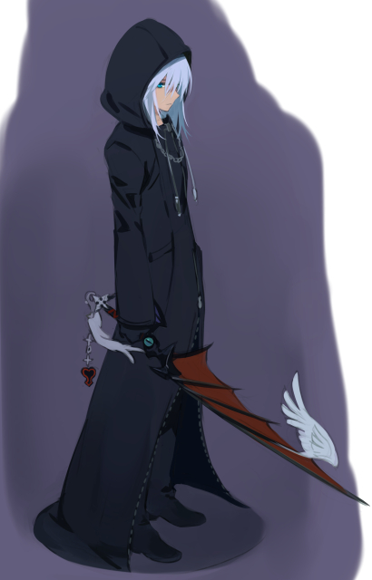 1boy, boots, cloak, hood, keyblade, keychain, kingdom_hearts, long_hair