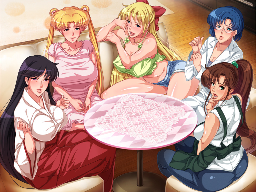 5girls, aino_minako, apron, bishoujo_senshi_sailor_moon, black_hair, blonde_hair, blue_eyes, blue_hair