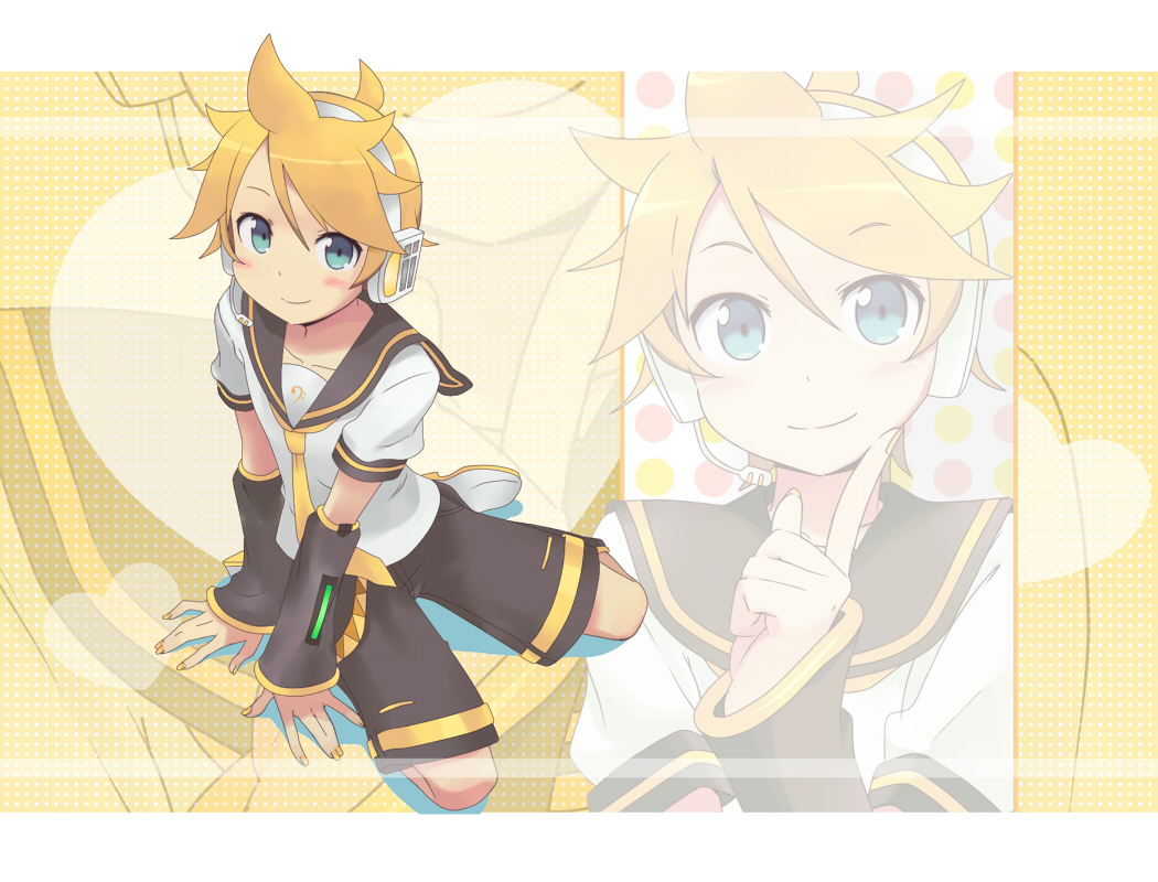 1boy, blush, child, kagamine_len, male_focus, pp_(ki20rupi3), shorts, smile