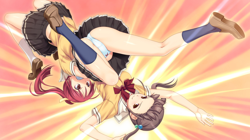2girls, brown_eyes, brown_hair, game_cg, german_suplex, highres, koigakubo_chihaya, koutaro
