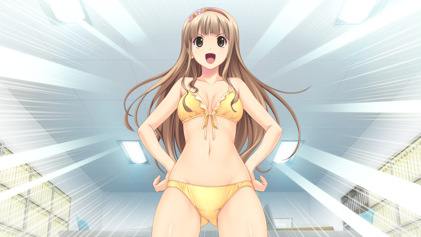 1girl, breasts, brown_eyes, brown_hair, game_cg, hairband, highres, koutaro