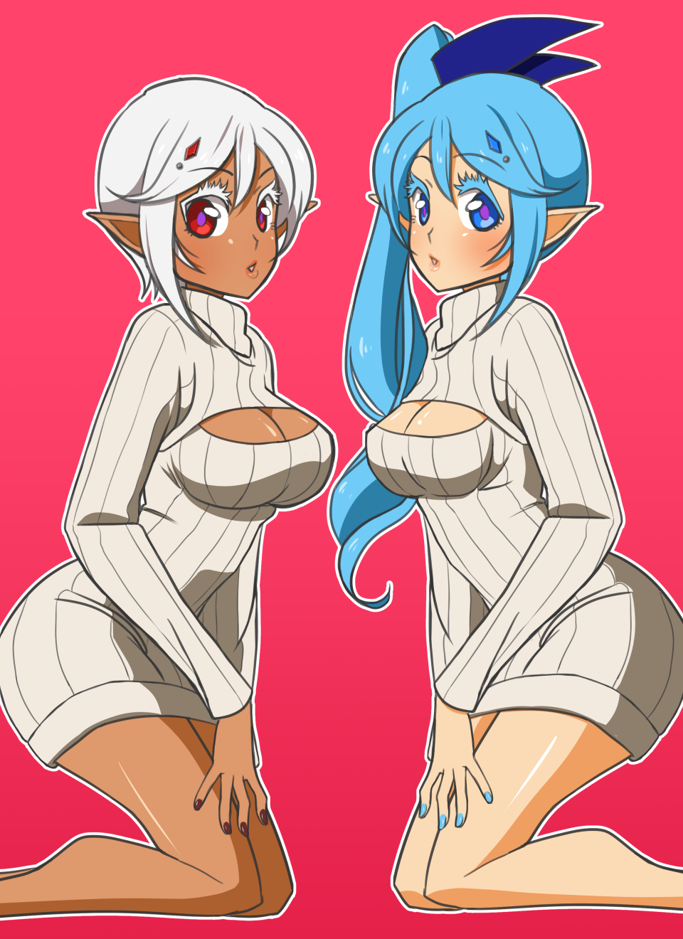 2girls, artofthelion, blue_eyes, blue_hair, breasts, cia_(zelda_musou), cleavage, cleavage_cutout