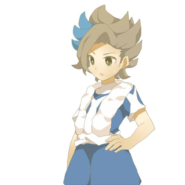 1boy, blue_hair, brown_hair, earth_eleven, hand_on_hip, inazuma_eleven_(series), inazuma_eleven_go, inazuma_eleven_go_galaxy