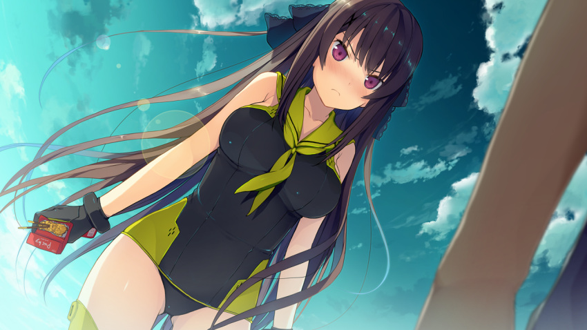 1girl, akinashi_yuu, angry, ao_no_kanata_no_four_rhythm, black_hair, blush, breasts, candy