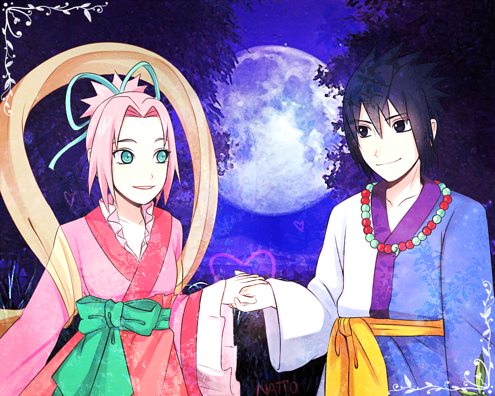 1boy, 1girl, haruno_sakura, hikoboshi_(cosplay), naruto, nattouh, orihime_(cosplay), outdoors