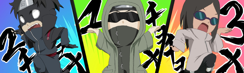 3boys, aburame_muta, aburame_shino, aburame_torune, chibi, ikedon_(lildude88kid), male_focus, multiple_boys