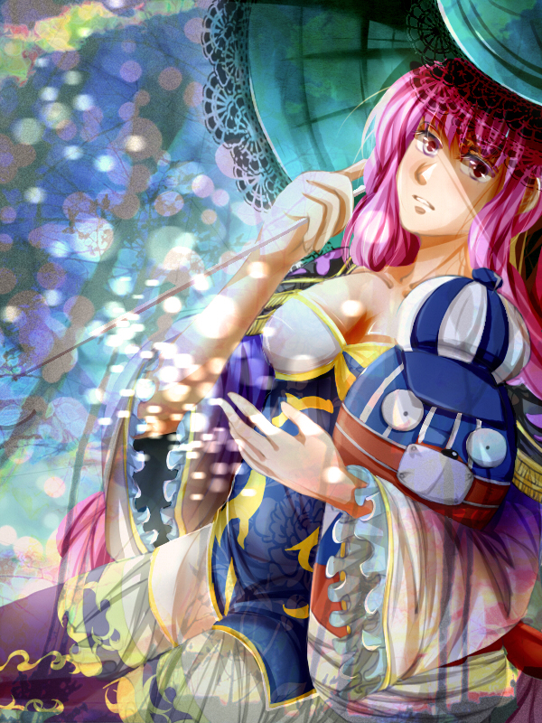 1girl, kumacy, one_piece, one_piece:_pirate_warriors, parasol, perona, pink_hair, solo