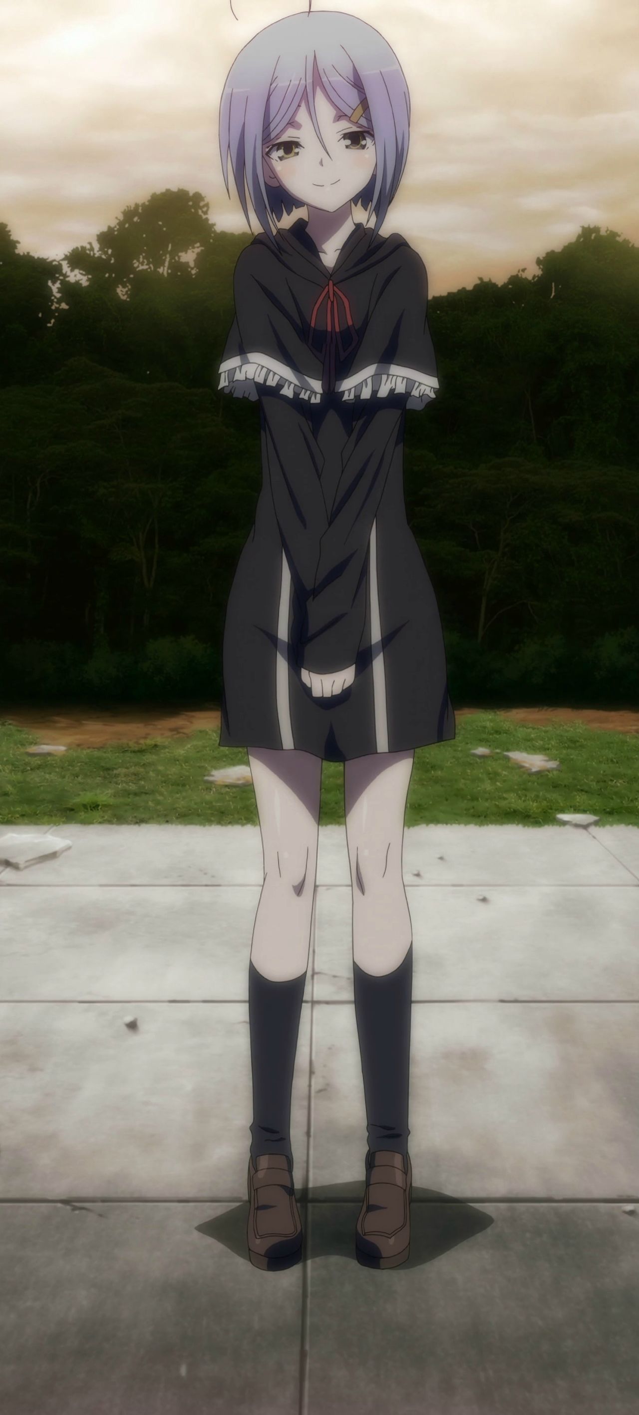 1girl, blue_hair, blush, disguise, kasuga_hijiri, screencap, short_hair, smile