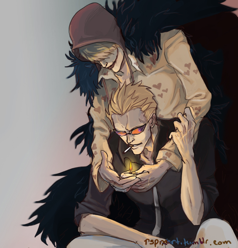 2boys, blonde_hair, brothers, cigarette, corazon, donquixote_doflamingo, donquixote_pirates, donquixote_rocinante