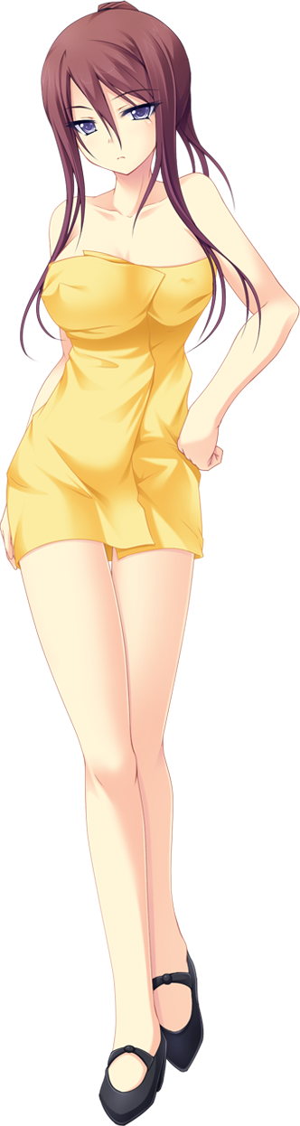 1girl, akikawa_kiyoka, anata_no_koto_wo_suki_to_iwasete, bare_shoulders, blue_eyes, breasts, brown_hair, cleavage