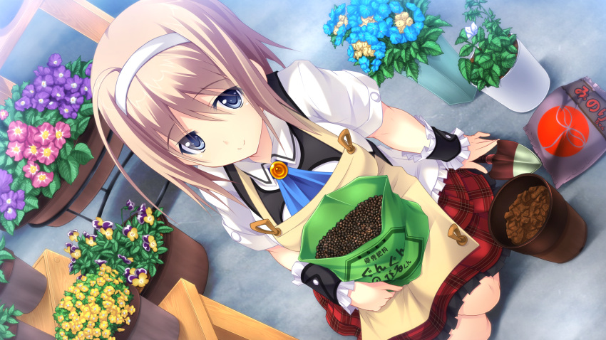 1girl, anata_no_koto_wo_suki_to_iwasete, blonde_hair, blue_eyes, breasts, cygnus_(artist), flower, game_cg
