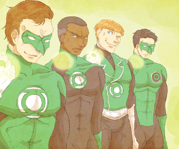 4boys, black_hair, bodysuit, brown_hair, dark_skin, dc_comics, domino_mask, gloves
