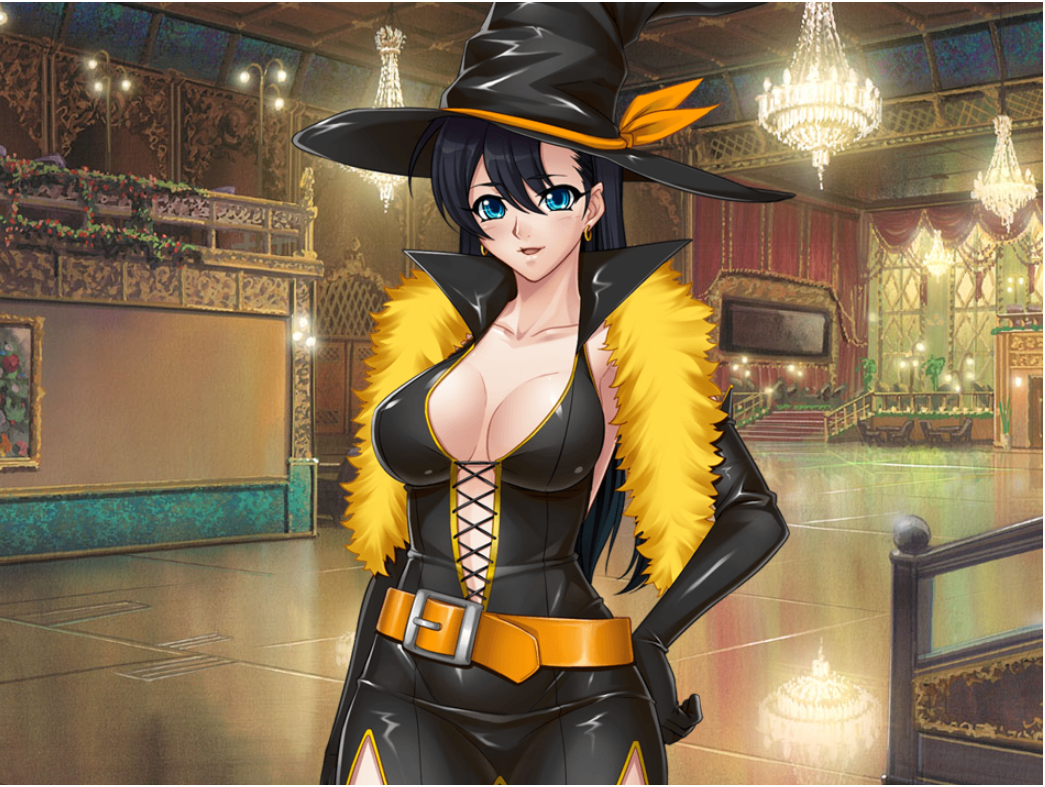 1girl, belt, black_hair, blue_eyes, breasts, cleavage, cross-laced_clothes, dress