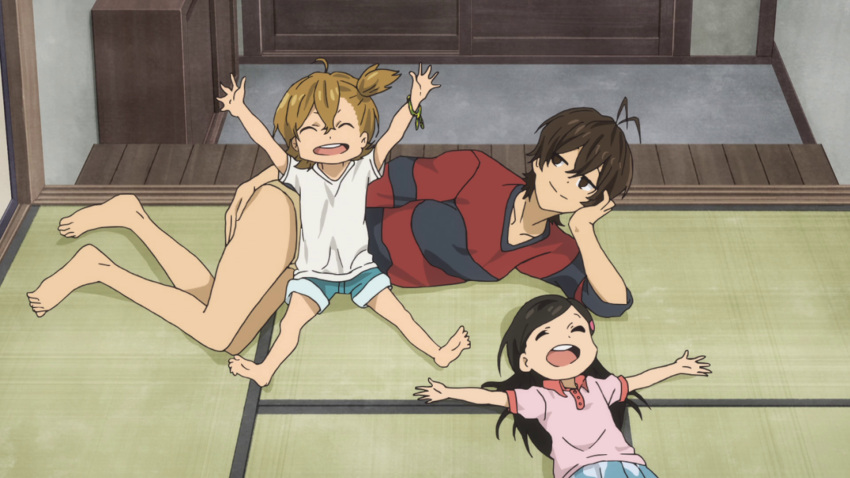 3girls, barakamon, black_hair, brown_eyes, brown_hair, closed_eyes, kotoishi_naru, kubota_hina