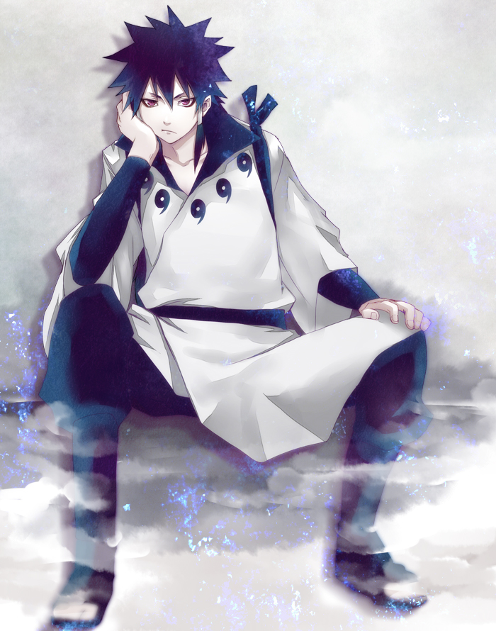 1boy, looking_at_viewer, male_focus, naruto, naruto_shippuuden, ootsutsuki_indra, sitting, solo