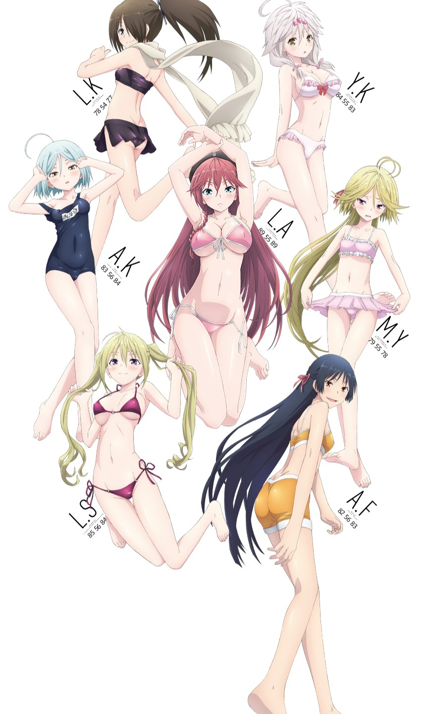 6+girls, artist_request, asami_lilith, ass, barefoot, bikini, blonde_hair, female