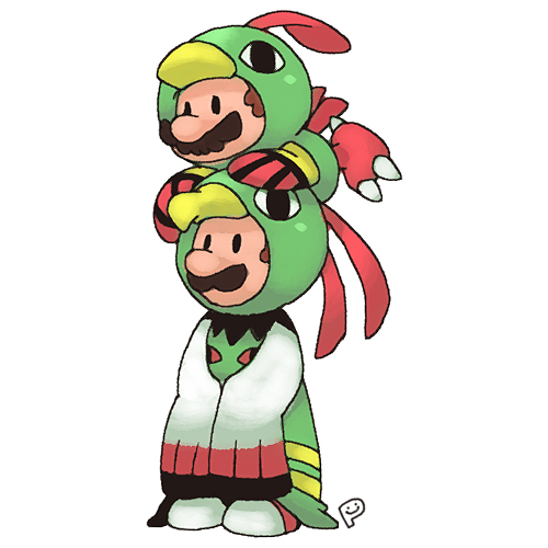 2boys, black_eyes, brothers, cosplay, facial_hair, ghost-pepper, luigi, mario