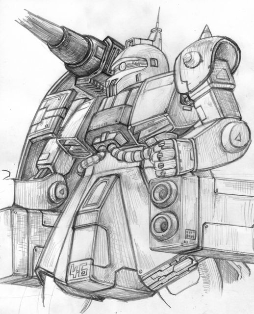 akahige_322-gou, gundam, gundam_msv, mecha, zaku, zaku_cannon