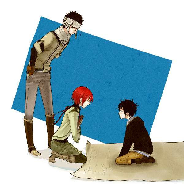 2boys, akagami_no_shirayukihime, belt, black_hair, book, boots, child, cowl_neck_scarf