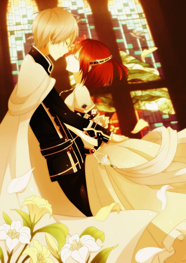 1boy, 1girl, akagami_no_shirayukihime, blonde_hair, cape, closed_eyes, couple, dancing