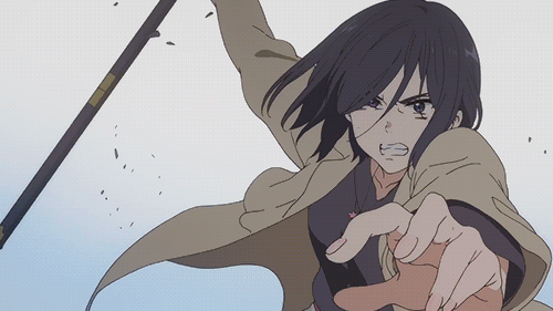 1boy, 1girl, animated, animated_gif, black_hair, blue_eyes, breasts, fighting