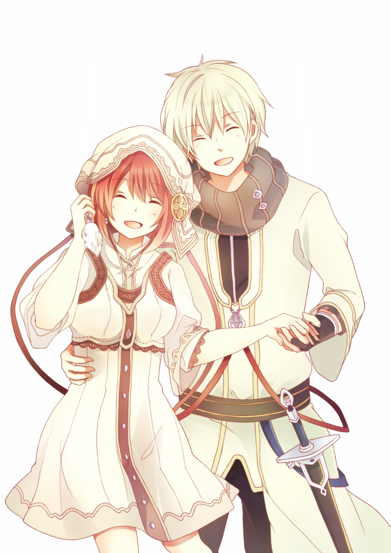 1boy, 1girl, akagami_no_shirayukihime, blonde_hair, closed_eyes, couple, cowl_neck_scarf, dress