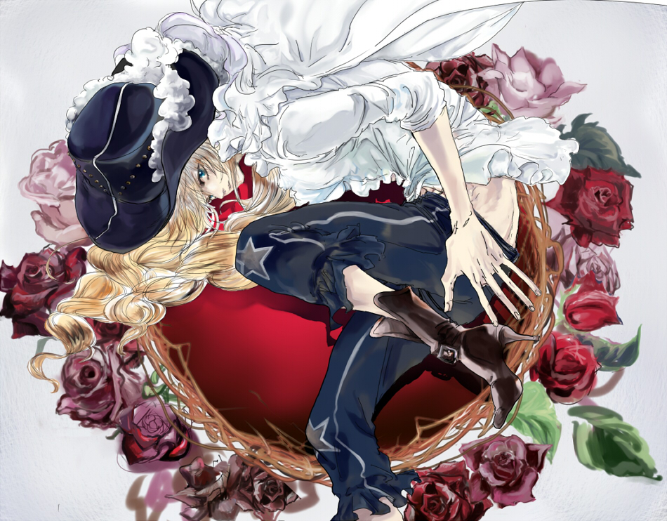 1boy, blonde_hair, boots, cavendish, cowboy_hat, dressrosa, hat, long_hair