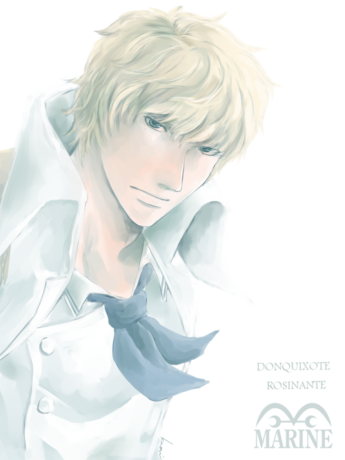1boy, blonde_hair, character_name, donquixote_rocinante, kaoru_(shunran), looking_at_viewer, marine, one_piece