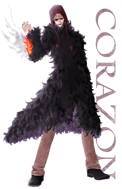 1boy, blonde_hair, character_name, cigarette, donquixote_rocinante, earflap_hat, facial_mark, fire
