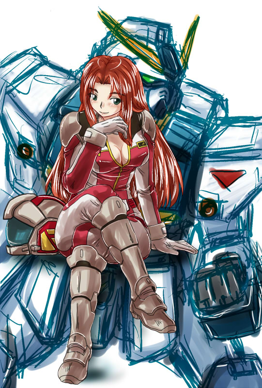 1girl, 80s, breasts, christina_mackenzie, cleavage, green_eyes, gundam, gundam_0080