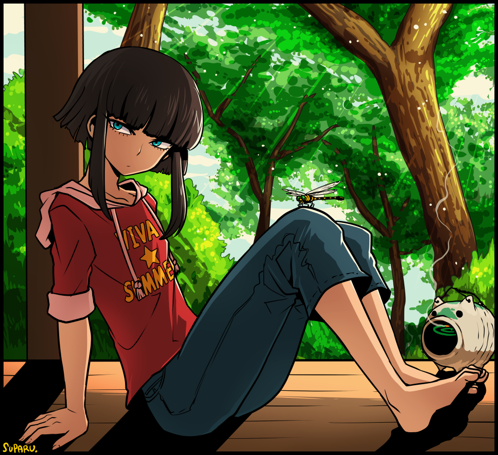 1boy, androgynous, artist_name, bangs, black_hair, blue_eyes, blunt_bangs, brown_hair