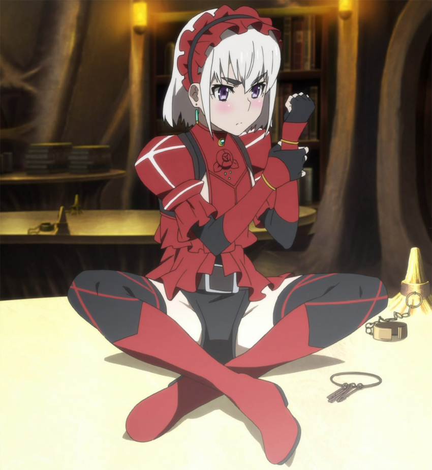 1girl, boots, chaika_bogdan, female, headdress, hitsugi_no_chaika, screencap, short_hair