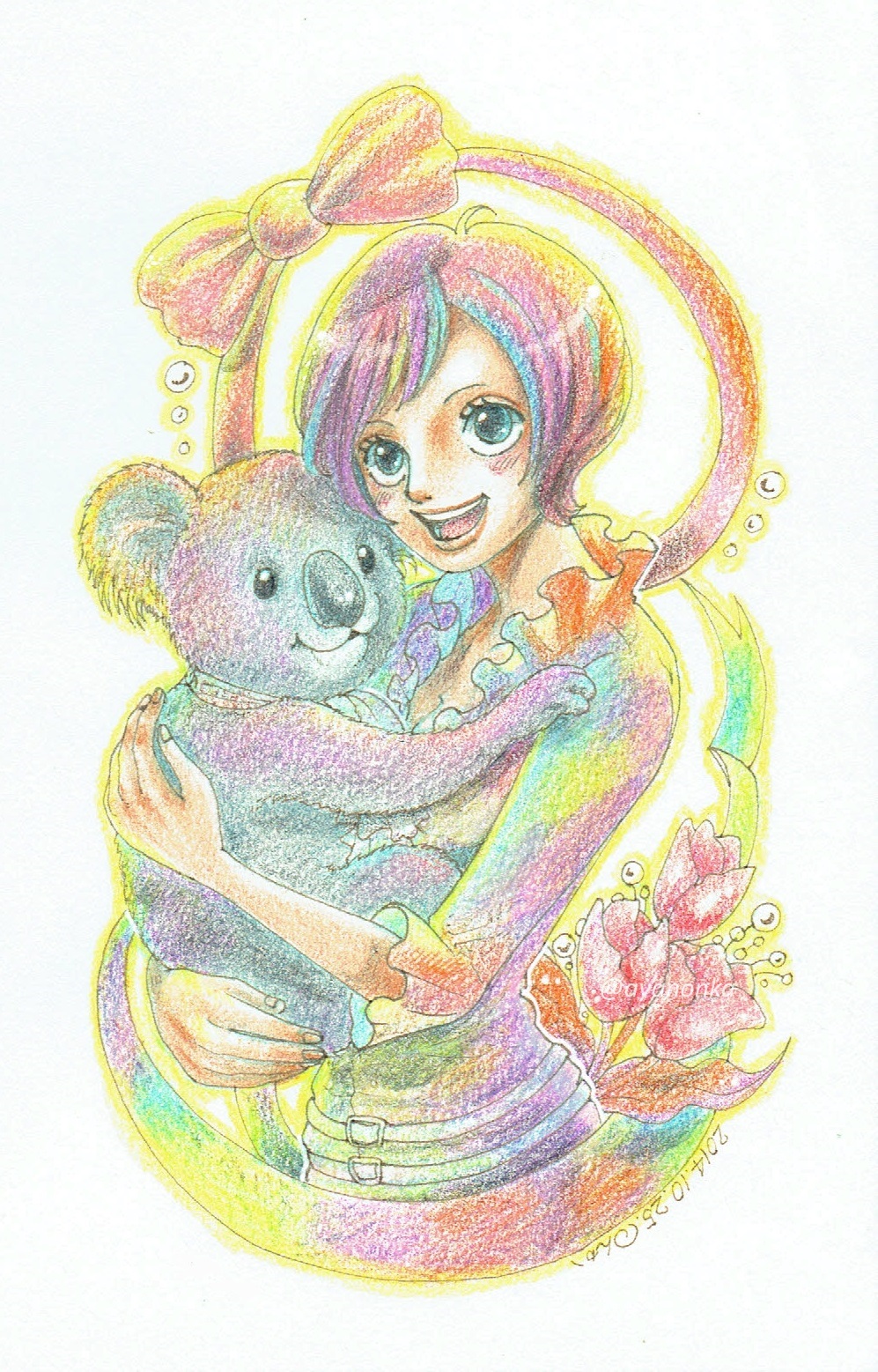 1girl, carrying, hug, koala, koala_(one_piece), noenga, one_piece, short_hair