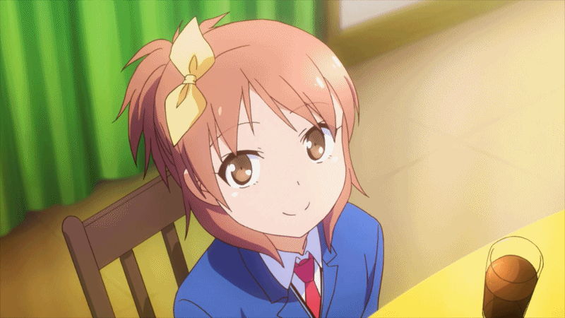 1girl, animated, animated_gif, blazer, blinking, brown_eyes, brown_hair, chair